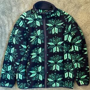 Lands’ End Full Zip Fleece Jacket - Small - Green Blue